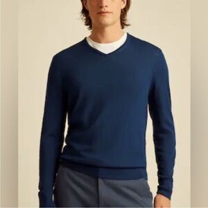 Bonobos 100% Extra Fine Merino Wool V Neck Sweater Navy Mens XL Slim Fit Preppy